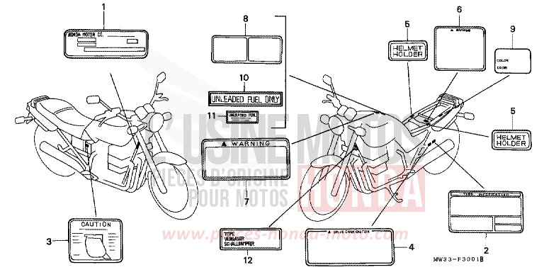 WARNETIKETT (CB750F2) von CB Seven Fifty KARAKORUM GRAY METALLIC-U (NH197) von 1992